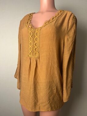 Counterparts Boho Blouse Women’s Size XL Crochet Floral Embroidery